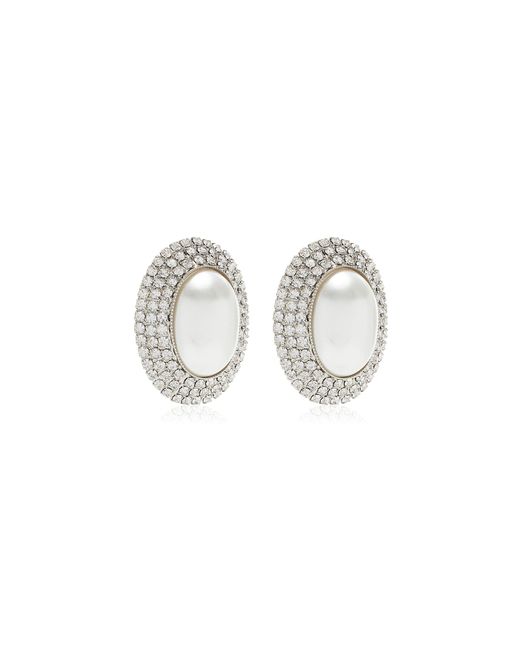 Alessandra Rich Metallic Crystal-trimmed Pearl Earrings