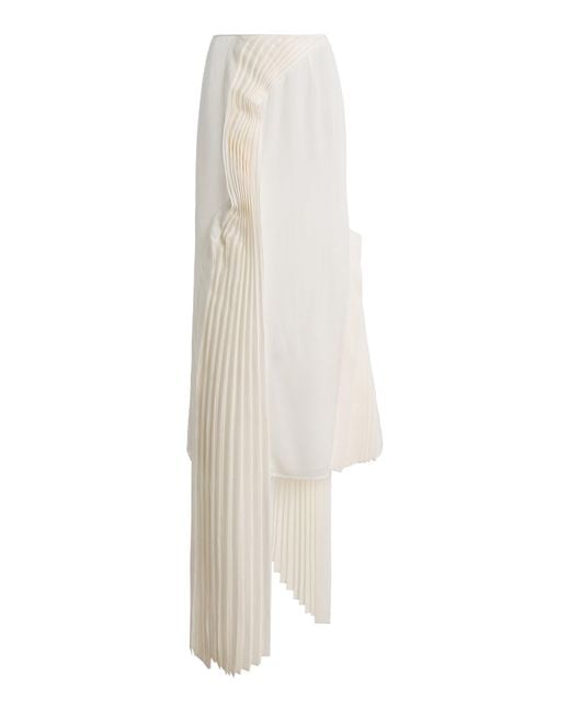 TOVE White Perle Pleat-Detailed Silk Midi Skirt