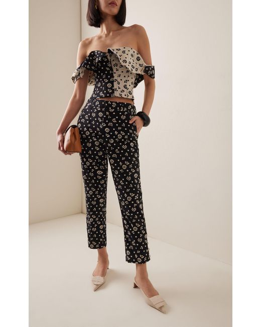 Rosie Assoulin Black Oboe Printed Cotton-blend Cropped Pants