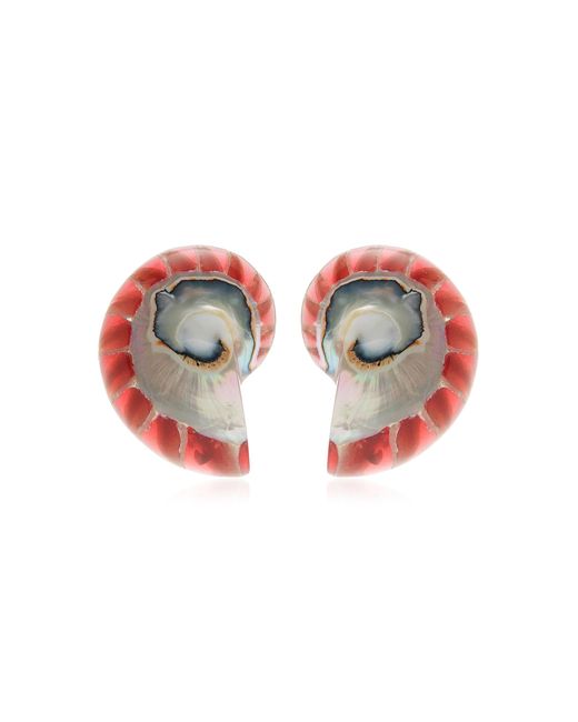 Julietta White Nautilus Rhodium-Plated Resin And Shell Earrings