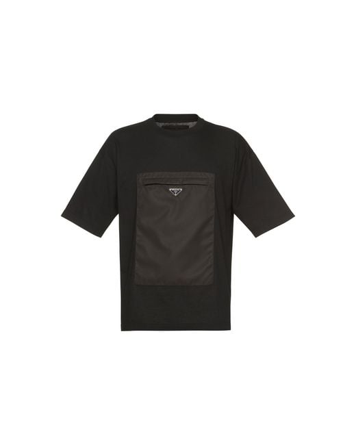 Prada Black Cotton T-shirt With Nylon Pocket for men