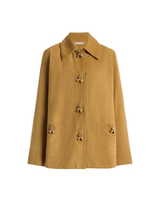 Oscar de la Renta Natural Collared Suede Jacket