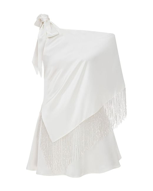 Ila White Libby Fringed Satin Mini Dress