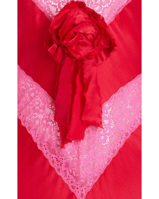 LoveShackFancy Red Serita Lace-trimmed Silk Maxi Dress