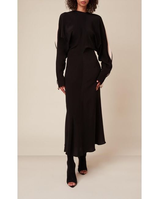 Victoria Beckham Black Draped Silk Midi Dress