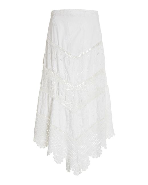 LoveShackFancy White Garcelle Cotton Broderie Anglaise Midi Skirt