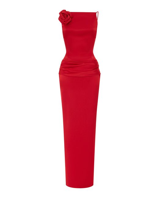 Rasario Red Floral-appliquéd Open Back Maxi Dress