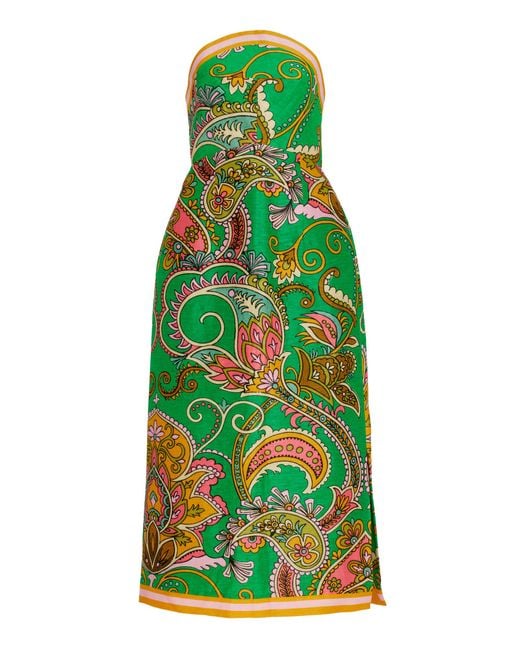 ALÉMAIS Marion Strapless Linen-silk Midi Dress in Green | Lyst