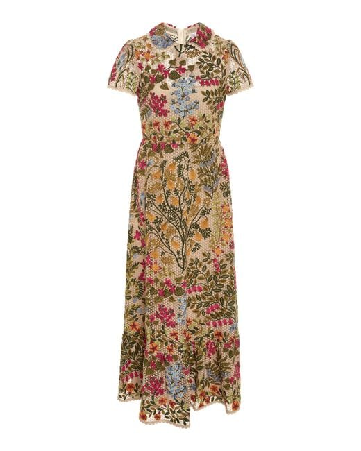 RED Valentino Multicolor Floral Embroidered Macramé Dress