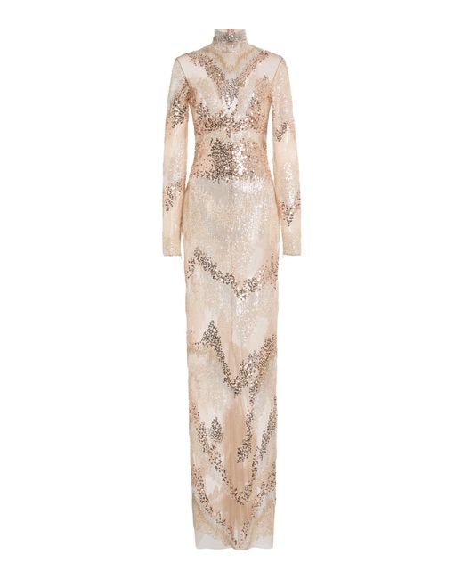 Zuhair Murad Natural Sequined Tulle Gown