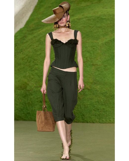 Cult Gaia Green Aloura Wool-Blend Cropped Pants