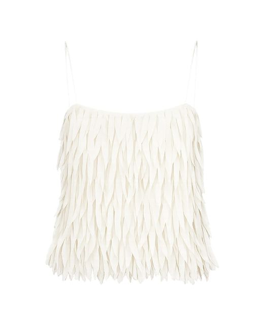 St. Agni White Fringe Tie Silk Top