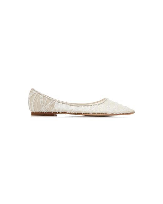 Jimmy Choo White Love Embellished Mesh Ballet Flats