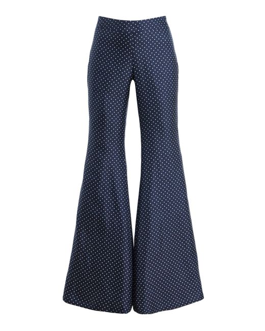 Franchise Blue Zaoua Silk Polka-Dot Flared Pants