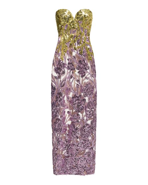 Elie Saab Purple Embroidered Sequined Maxi Dress
