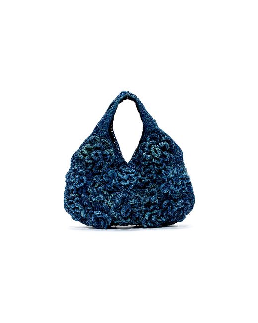 Emm Kuo Blue Pampelonne Mini Raffia Hobo Bag