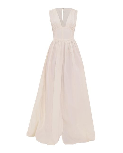 ANDREA IYAMAH White Rexi Corset-Waist Cotton-Blend Maxi Dress