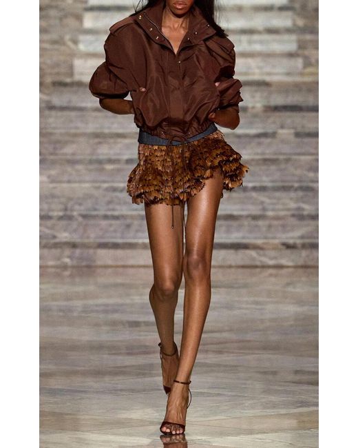LAQUAN SMITH Brown The Children Of The Blood And Bone Exclusive Feather-Embellished Flounce Mini Skirt