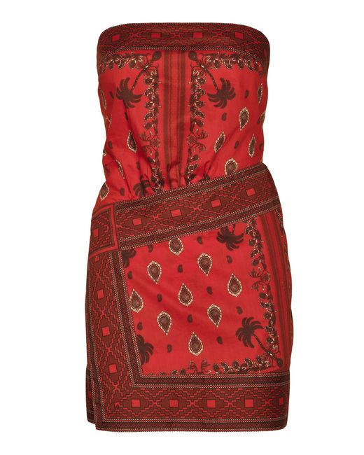 Johanna Ortiz Red Mares De Sal Cotton Mini Dress