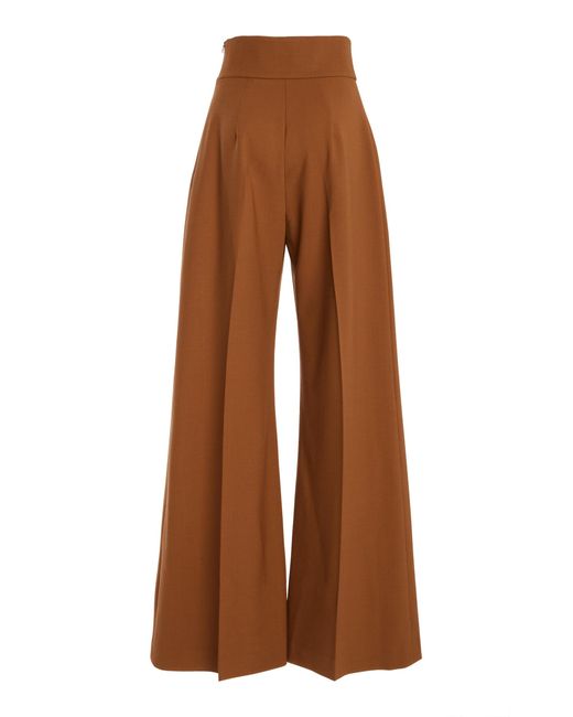Carolina Herrera Brown Diane High-Rise Wool Wide-Leg Pants