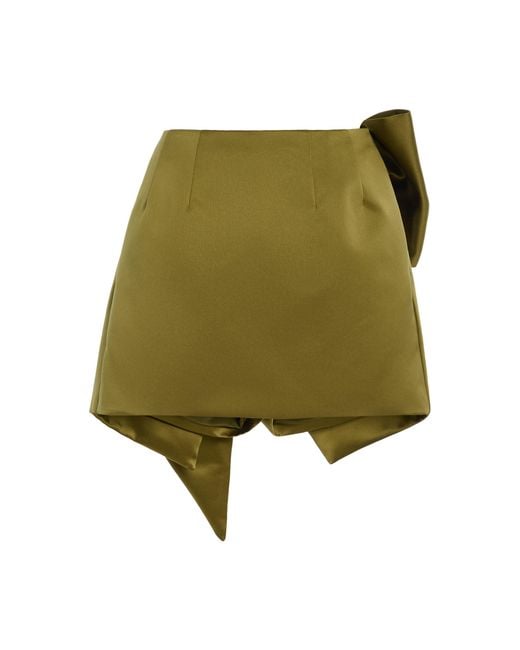 Oscar de la Renta Green Draped Satin Mini Skort