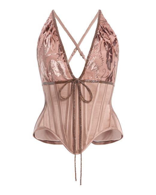 Wiederhoeft Brown V-Neck Double-Faced Silk-Satin Corset