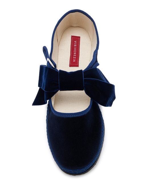 Vibi Venezia Blue Bow Convertible Velvet Mary Jane Flats