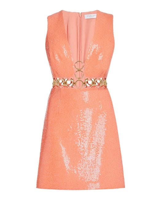 Michael Kors Pink Ring-detailed Sequined Crepe Mini Dress