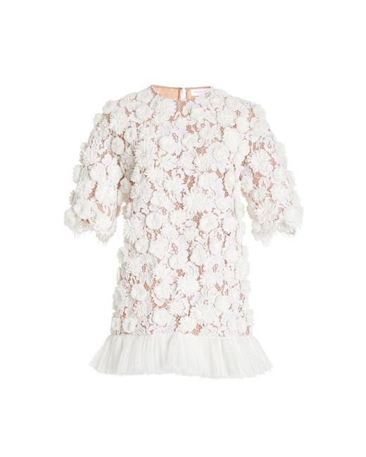 Michael Kors White Raffia Hand Embroidered Tunic Top