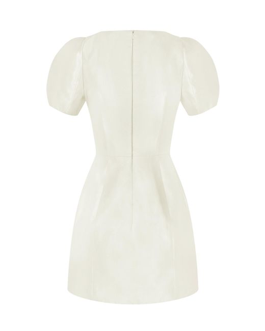 De La Vali White Cannoli Puff-sleeve Mini Dress