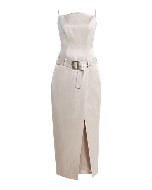 Wiederhoeft White Exclusive Julie Belted Cotton-Silk Satin Midi Dress