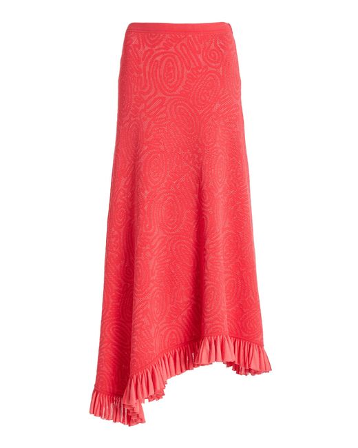 Ulla Johnson Red Josephine Ruffled Knit Maxi Skirt