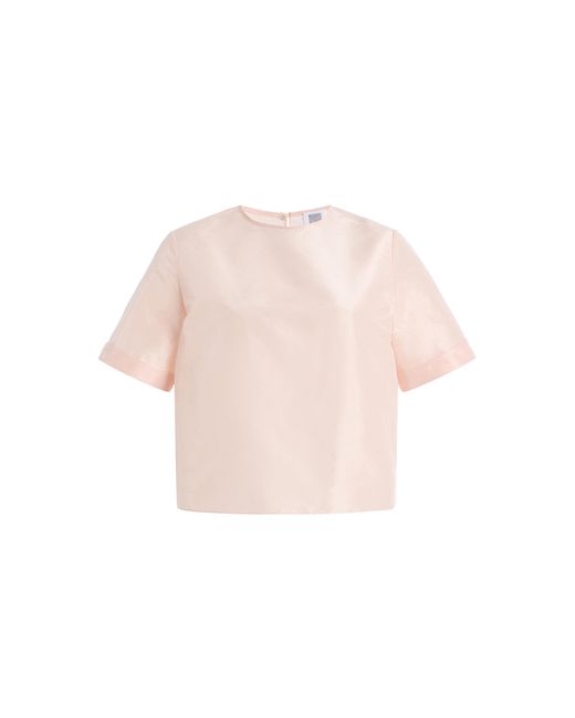 Rosie Assoulin Pink Cuffed Cropped Silk Tee