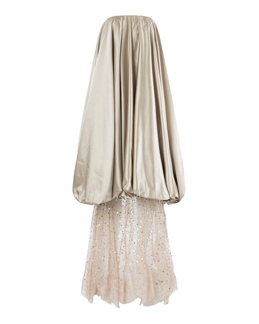 La Fuori White Champagne Lace & Duchesse Satin Gown