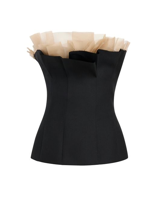 Khaite Black Sal Ruffled Wool-Silk Cady Top