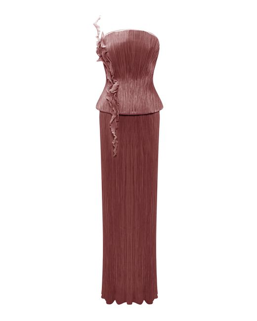 Marmar Halim Strapless Hand-Pleated Embroidered Maxi Dress