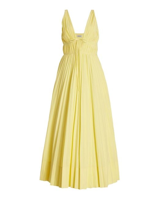 Jonathan Simkhai Yellow Stephanie Pleated Cotton-blend Midi Dress