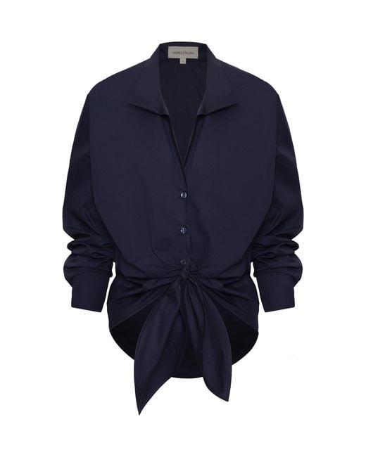 ANDRES OTALORA Blue Dalila Tie-Front Cotton Blouse