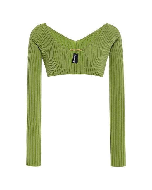 Jacquemus Green Pralù Cropped Ribbed-knit Top