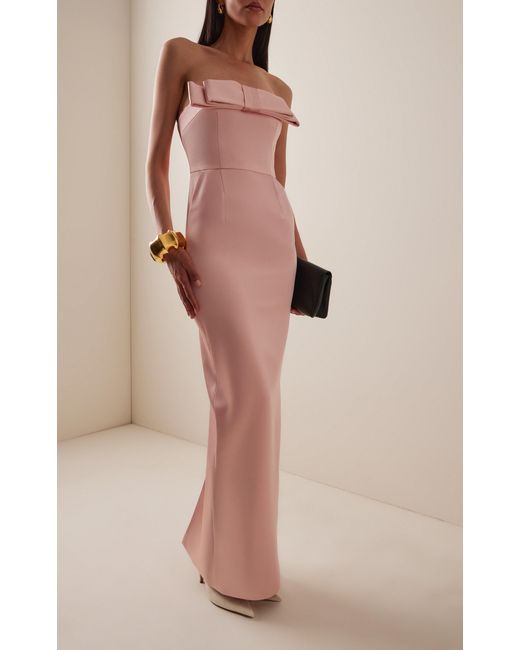 The New Arrivals Ilkyaz Ozel Pink Sisu Bow-Detailed Satin Maxi Dress