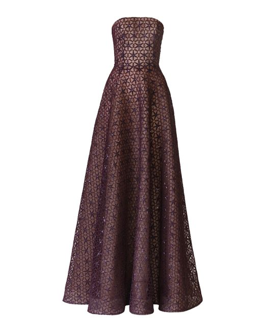 Naeem Khan Purple Cording Bustier Strapless Gown