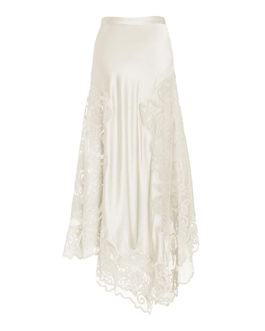Ulla Johnson White Cressida Lace-trimmed Silk Midi Skirt