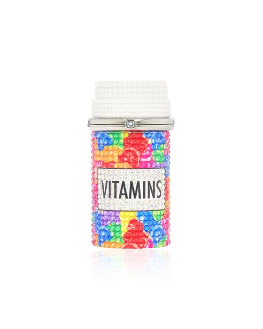 Judith Leiber White Miniature Gummy Vitamins Prescription Bottle Clutch
