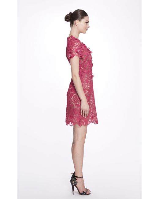 Marchesa Beaded Guipure Lace Mini Dress 
