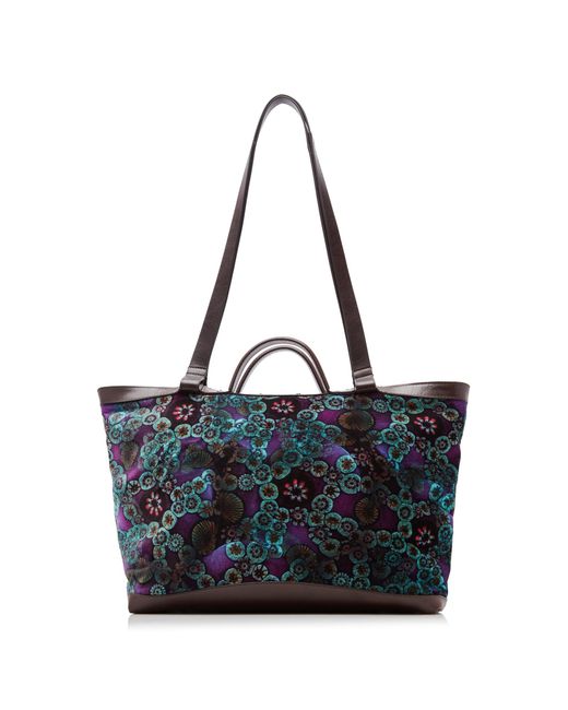 Dries Van Noten Blue Carter Embroidered Tote Bag