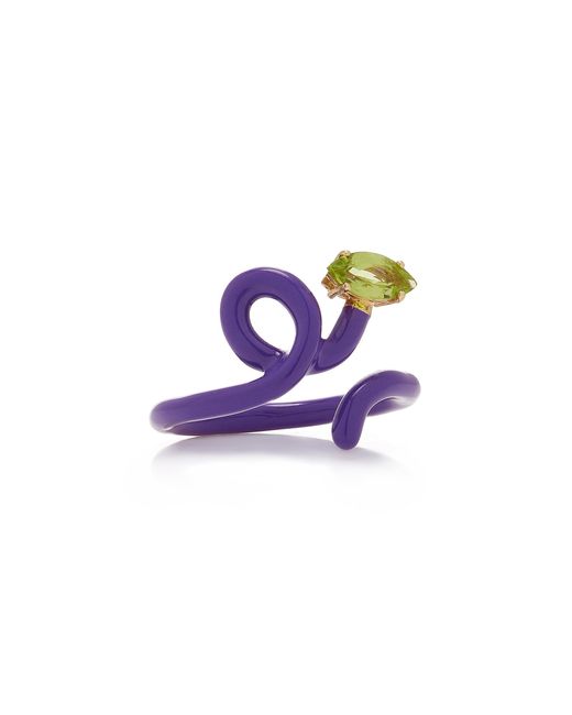 Bea Bongiasca Purple Baby Vine Enameled 9k Yellow Gold Peridot Ring