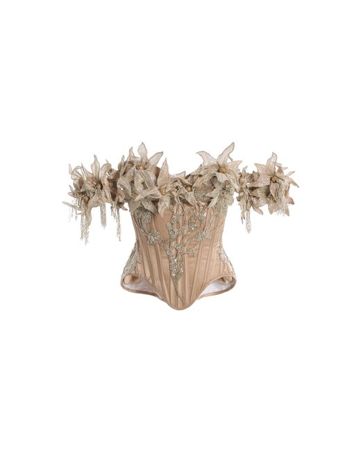 Wiederhoeft White Embroidered Double-Faced Silk-Satin Corset