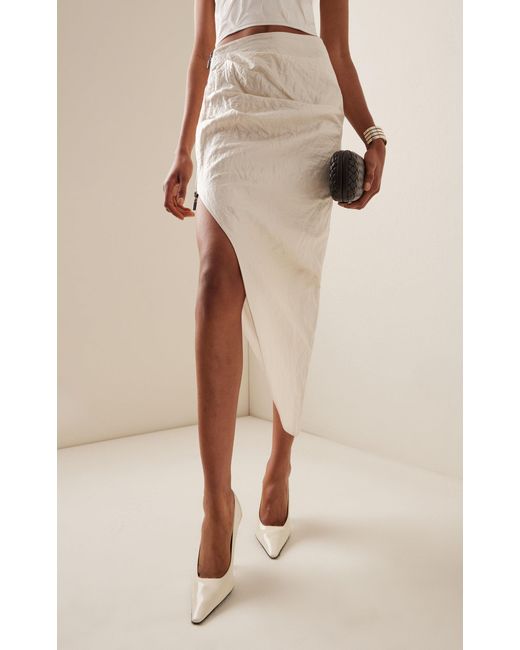 Maticevski White Cologne Asymmetric Metallic Ramie-blend Midi Skirt