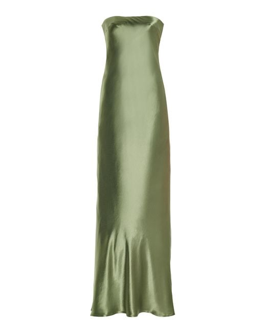 Third Form Green Tie-back Satin Strapless Maxi Slip Dress