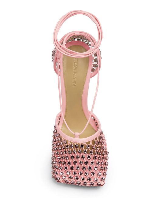 Bottega Veneta Pink Stretch Lace-up Crystal Sandals